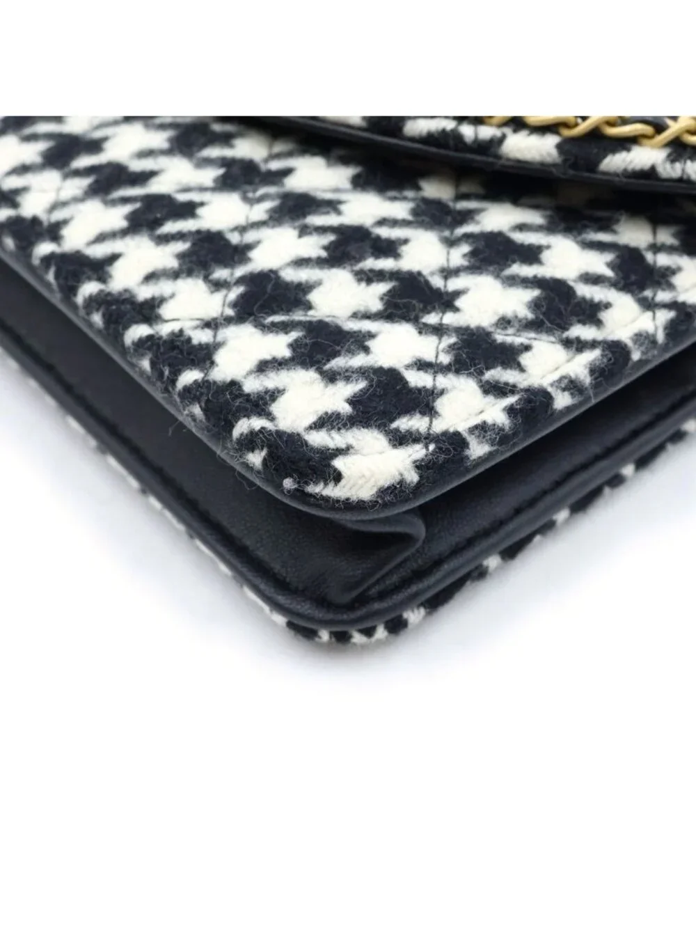 Chanel Wallet on Chain Heart Shoulder Bag Tweed Black White Houndstooth Gold